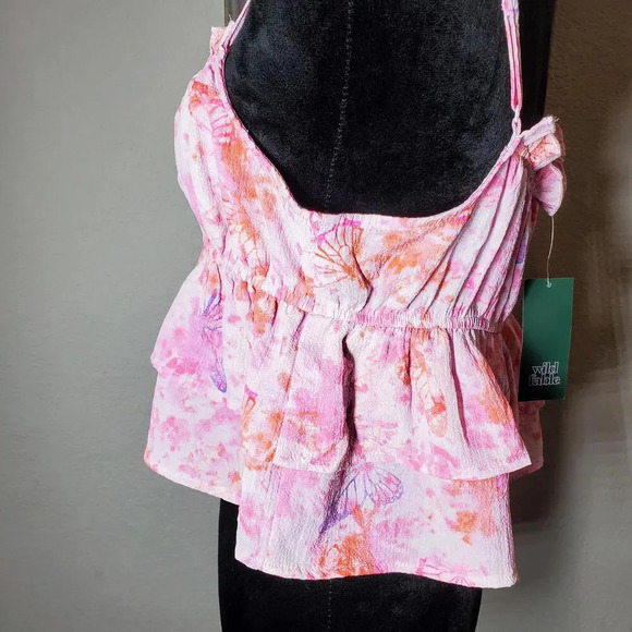 NWT Wild Fable Women's Tiered Ruffle Pink Butterfly Tank Top Size XL - Picture 9 of 11